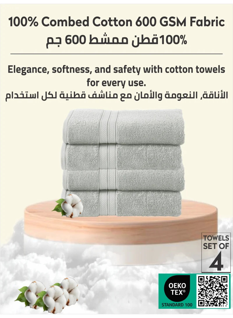 Donetella Premium 100 % Combed Cotton 4-Pcs Hand Towel Set (50 X 90 CM) 600 GSM Super Soft Hand Towel, Highly Absorbent, Quick Dry,Best Towel for Bathroom, Spa And Hotel,
