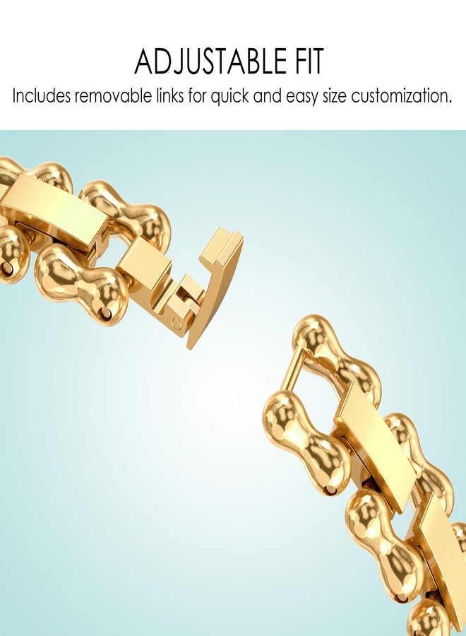 NewWays Compatible for Apple Watch Band 46mm Series 11 10 9 8 7 45mm 44mm SE Series 6 5 4 3 42mm(Series3), Slim Designer Stainless Steel Chain Link Bracelet Women Dressy for iWatch Band, Gold - Image 3