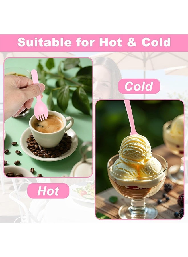 اتش اس 100 قطعة ملعقة-شوكة بلاستيكية وردية صغيرة، أدوات مائدة مغلفة بشكل فردي 2 في 1 شوكة وملعقة، أدوات مائدة لذيذة قابلة للرمي مغلفة فرديًا بطول 4.5 بوصة، مجموعة شوكة وملعقة صغيرة للحلويات والآيس كريم والكعك، للاستخدام الخارجي، المقبلات، أو للذهاب والحفلات - Image 4