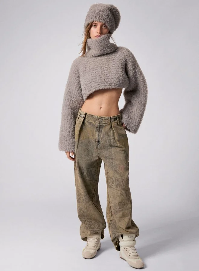 DESIGUAL Grey Lettering Denim Pants for Women | Best Price UAE