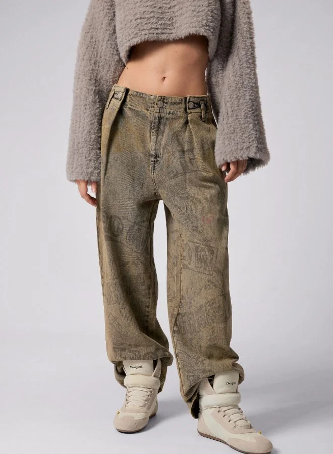 DESIGUAL Lettering Denim Pants