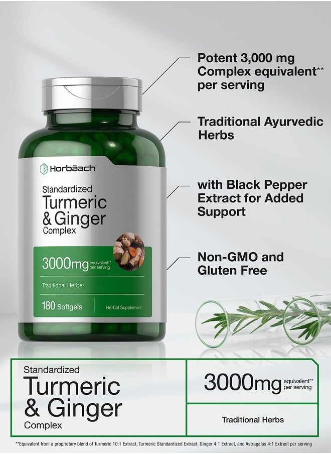 Horbaach Horbaach Turmeric and Ginger Supplement | 3000 mg 180 Softgel Pills | with Black Pepper Extract | Non-GMO, Gluten Free Supplement  - Image 3