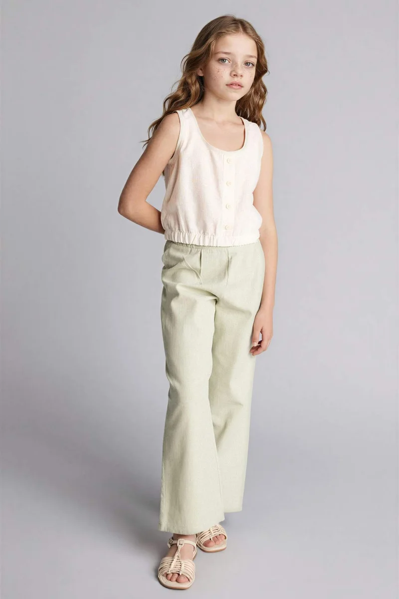 ديفاكتو Girl Wide Leg Cotton Trousers