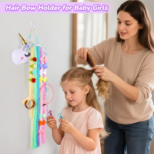 Basumee Unicorn Hair Bow Holder for Girls Wall Hanging Decor and Baby Hair Clip Hanger Organizer, Rainbow - Image 2