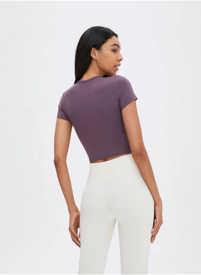 KAWN.YOGA Womens Short Sleeves V-neck Twist Crop Top