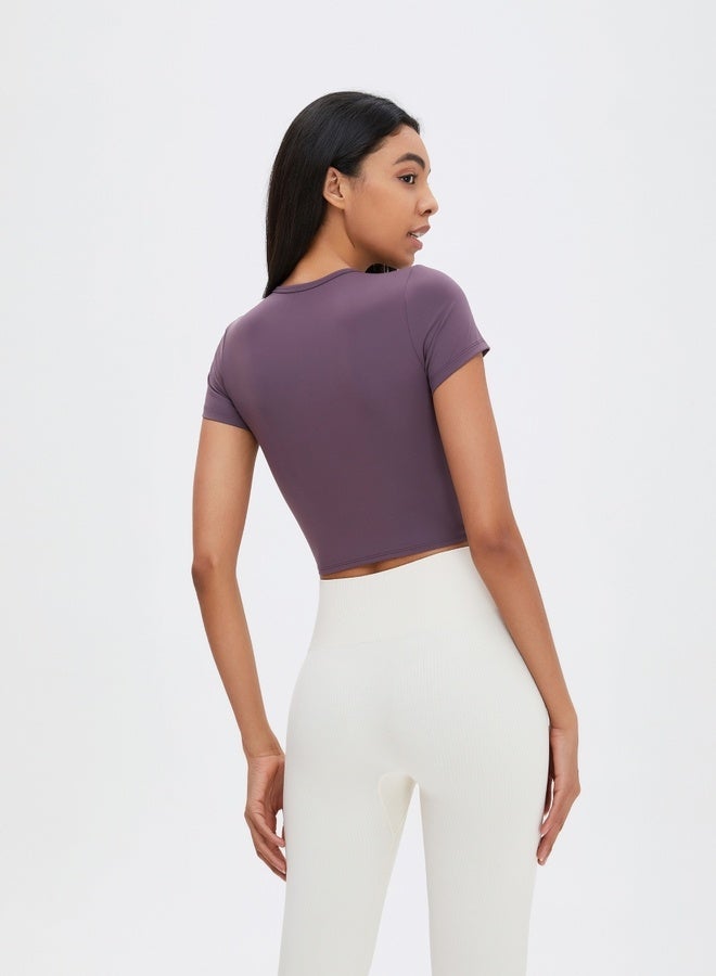 KAWN.YOGA Womens Short Sleeves V-neck Twist Crop Top  - Image 2