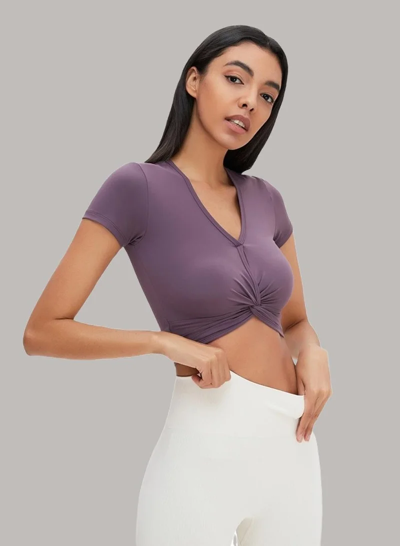 Womens Short Sleeves V-neck Twist Crop Top
