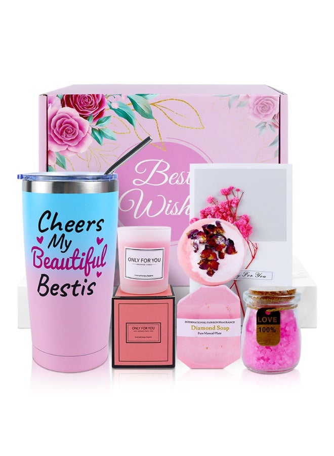 هومستر 6PCS شموع وحمامات معطرة مجموعة، غرس كأس التفريغ، ملح حمام، صابون هاندمد، شموع معطرة، قنبلة حمام، بطاقة، هدايا للنساء لعيد الميلاد يوم المرأة عيد الأم، حمام فقاعة مجموعة الهدايا للنساء، الاسترخاء سبا هدية للنساء الوردي الخفيف - Image 1
