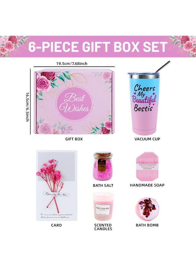 هومستر 6PCS شموع وحمامات معطرة مجموعة، غرس كأس التفريغ، ملح حمام، صابون هاندمد، شموع معطرة، قنبلة حمام، بطاقة، هدايا للنساء لعيد الميلاد يوم المرأة عيد الأم، حمام فقاعة مجموعة الهدايا للنساء، الاسترخاء سبا هدية للنساء الوردي الخفيف - Image 4