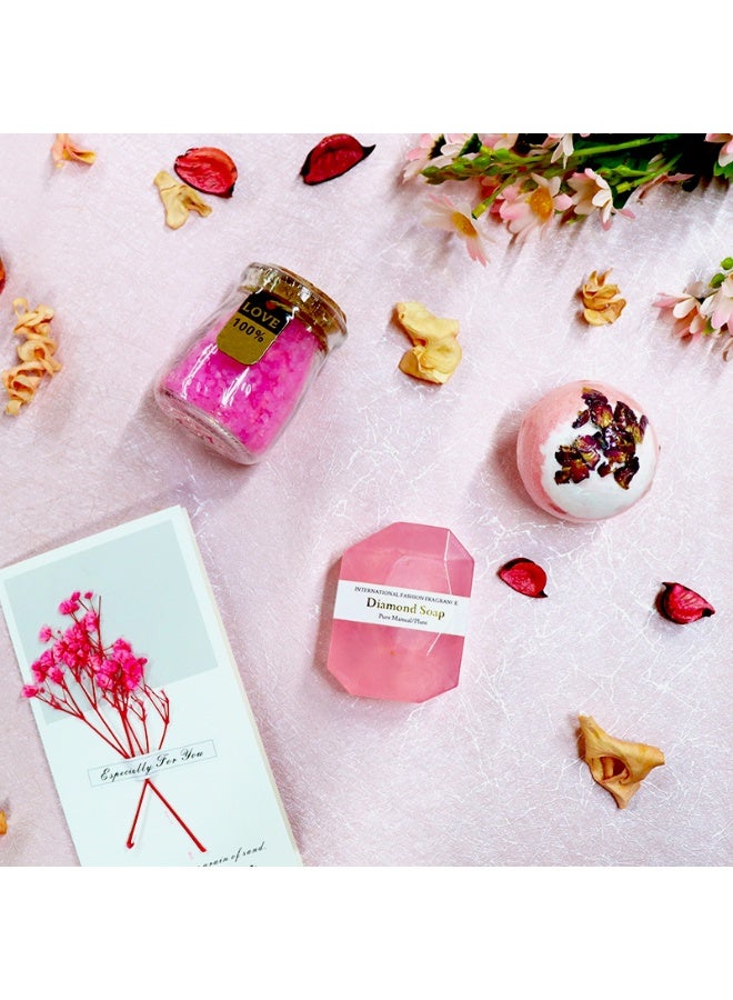هومستر 6PCS شموع وحمامات معطرة مجموعة، غرس كأس التفريغ، ملح حمام، صابون هاندمد، شموع معطرة، قنبلة حمام، بطاقة، هدايا للنساء لعيد الميلاد يوم المرأة عيد الأم، حمام فقاعة مجموعة الهدايا للنساء، الاسترخاء سبا هدية للنساء الوردي الخفيف - Image 5