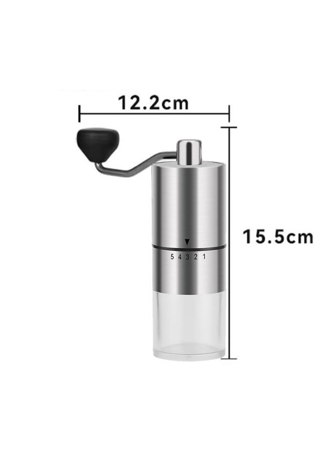 Stainless Steel Manual Coffee Grinder with 5 Adjustable Grind Settings, Portable Hand Coffee Bean Grinder with Ceramic Burr, Transparent Chamber for Home Office Travel - Image 3