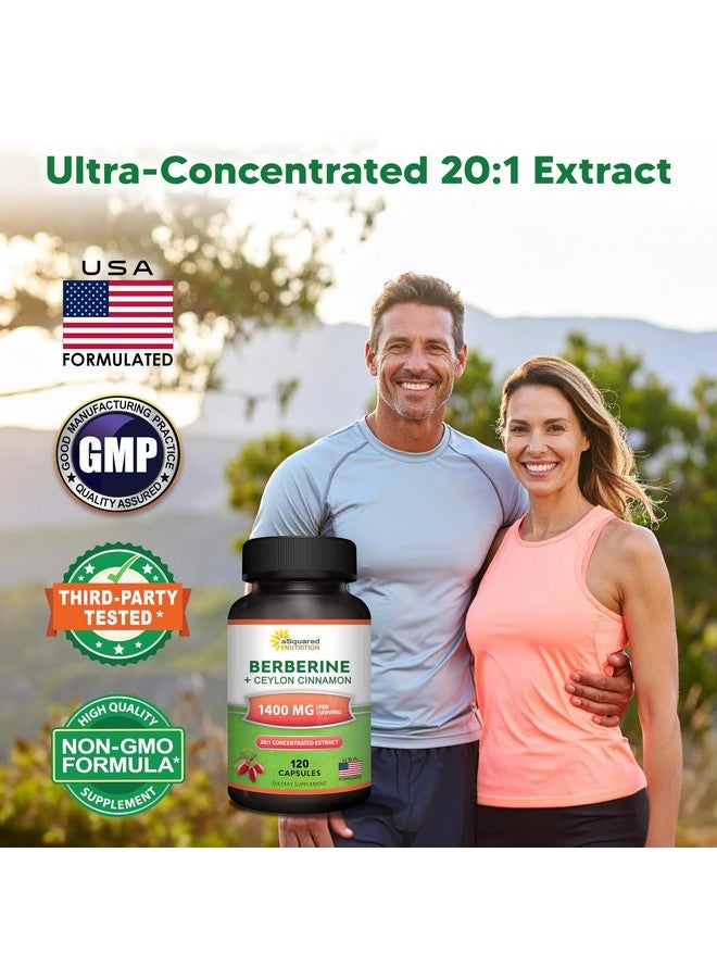 aSquared Nutrition Berberine with Ceylon Cinnamon Supplement - 1400mg Max Strength Complex - 120 Capsules - 1200mg HCl Powder Extract Plus Pills - Alternative to Gummies & Drops - Image 2