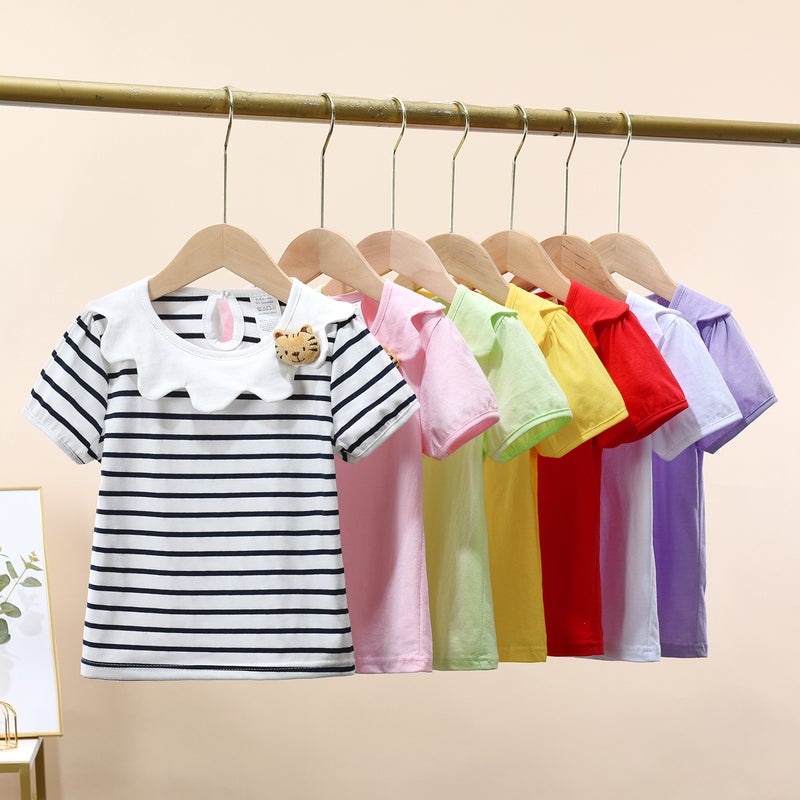 Girls' Summer Wear 2022 New Pure Cotton Short-Sleeved T-Shirt Small And Medium Children Western Style Half-Sleeved Baby Korean Style Summer Top - Image 2
