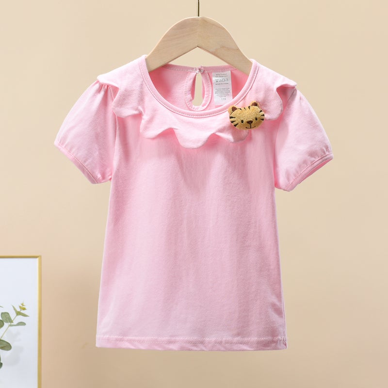 Girls' Summer Wear 2022 New Pure Cotton Short-Sleeved T-Shirt Small And Medium Children Western Style Half-Sleeved Baby Korean Style Summer Top - Image 3