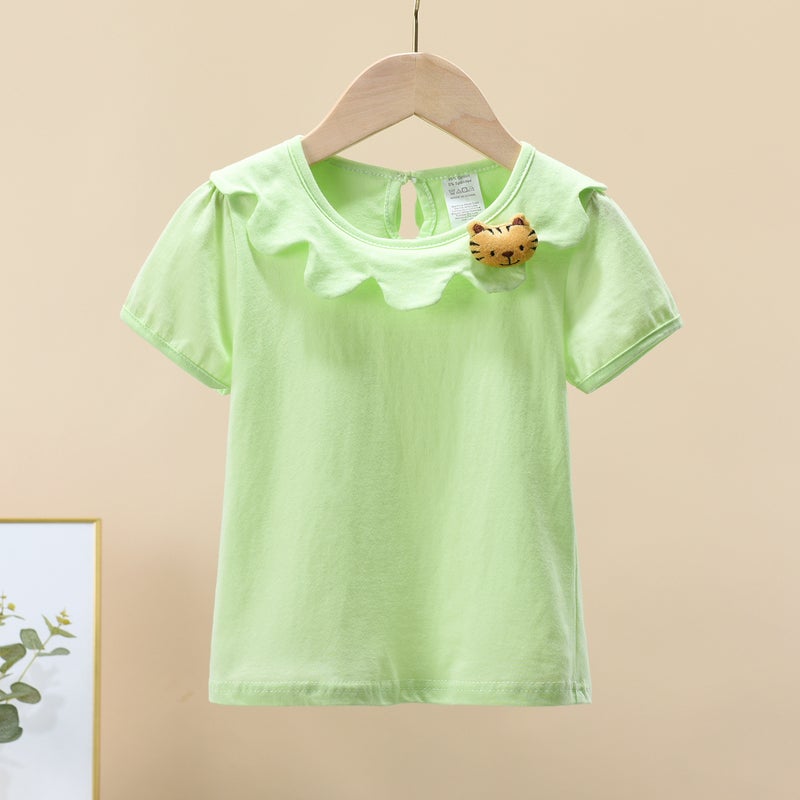 Girls' Summer Wear 2022 New Pure Cotton Short-Sleeved T-Shirt Small And Medium Children Western Style Half-Sleeved Baby Korean Style Summer Top - Image 1
