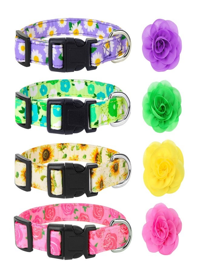 XLSXEXCL 4 Pack Flower Dog Collar Floral Dog Collar for Girl Dog with Removal Flower Adjustable Safety Pet Puppy Collars for Female Puppy Small Dogs - Image 1