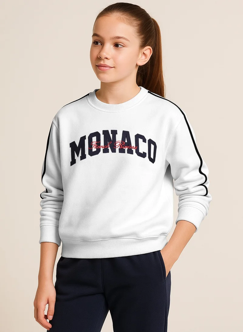 victor and jane “Monaco” Girls' Varsity Sweatshirt – Off-White | 100% Cotton Fleece |