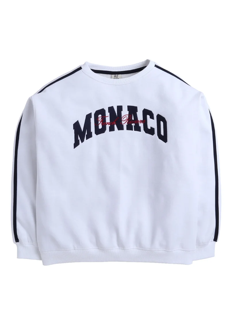 victor and jane “Monaco” Girls' Varsity Sweatshirt – Off-White | 100% Cotton Fleece |