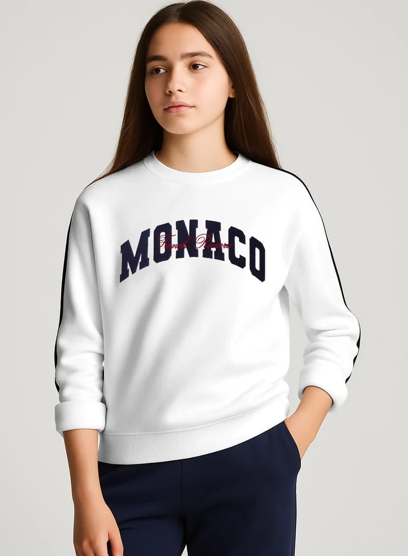 victor and jane “Monaco” Girls' Varsity Sweatshirt – Off-White | 100% Cotton Fleece |