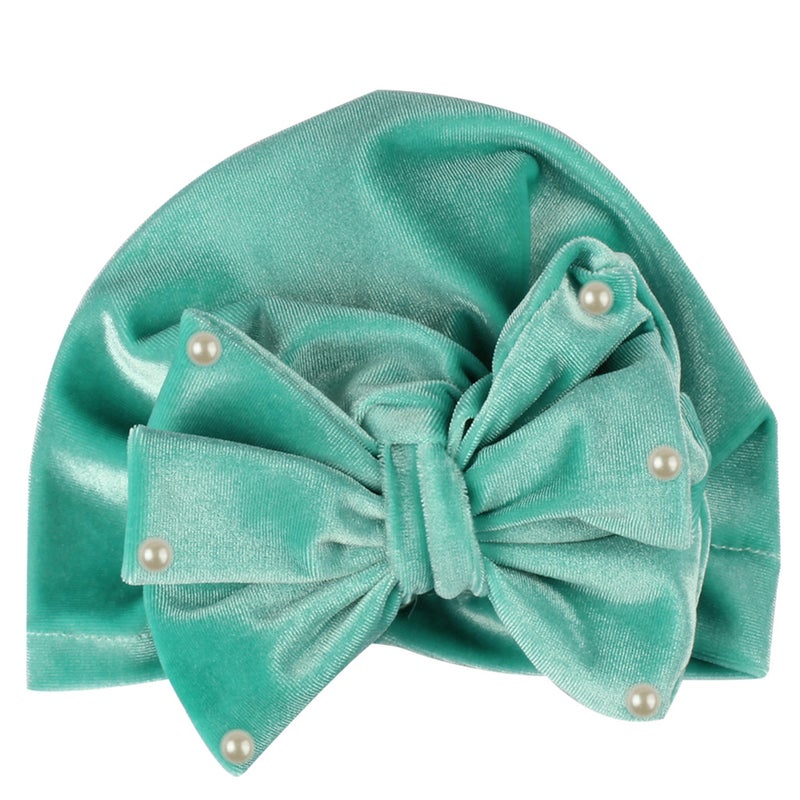 New childrens products European and American childrens gold velvet Pearl pullover hat bow baby hat baby turtle hat #3 Mint Green