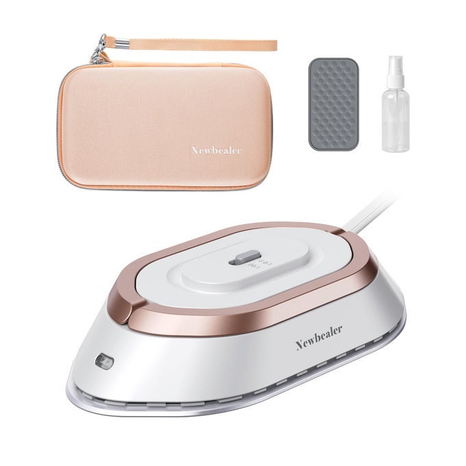 TRAVEL IRON WITH GLOBAL VOLTAGE 100240V MINI DRY IRON FOR CLOTHES NO STEAM MAX 300W 60S HEAT UP 302 NONSTICK CERAMIC SOLEPLATE 08LBS GOLD WITH HARD CASE
