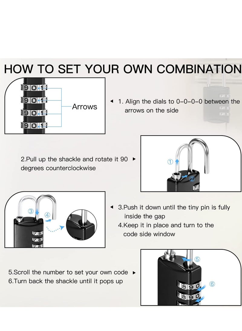 Excefore Combination Lock, Travel Bag Lock, 4 Pack, 4 Digit Combination Padlock for Traveling Toolbox School Gym Door Locker Suitcases Employee Hasp Storage - Image 4