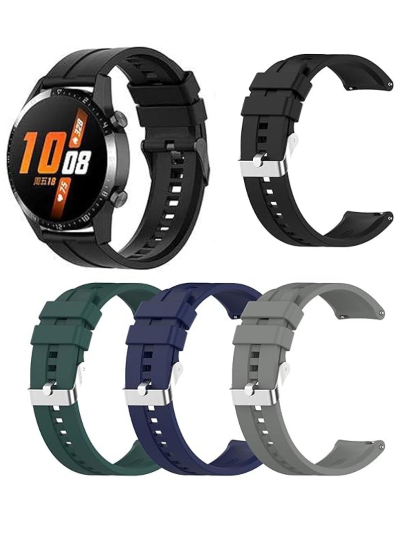 اووكاي 4 قطع من سوار السيليكون 22 مم متوافق مع ساعة هواوي GT5 46 مم/ GT5 46 مم/ GT4 46 مم/ GT3/ GT3 Pro 46 مم/ GT/ GT2 46 مم/ GT2 Pro 22 مم سوار ساعة بديل رياضي قابل للتعديل (أسود + أزرق + أخضر + رمادي) - Image 1