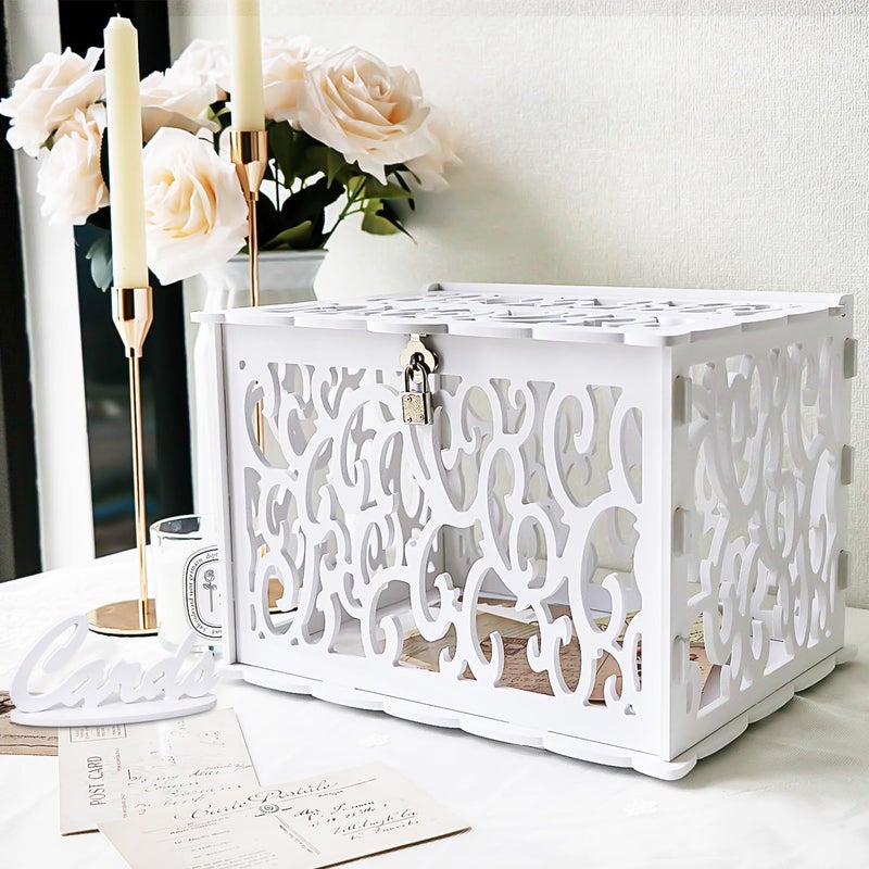 OurWarm DIY White Wedding Card Box with Lock PVC Card Box Graduation Card Box Perfect for Weddings Baby Showers Birthdays Bridal or Baby Showers