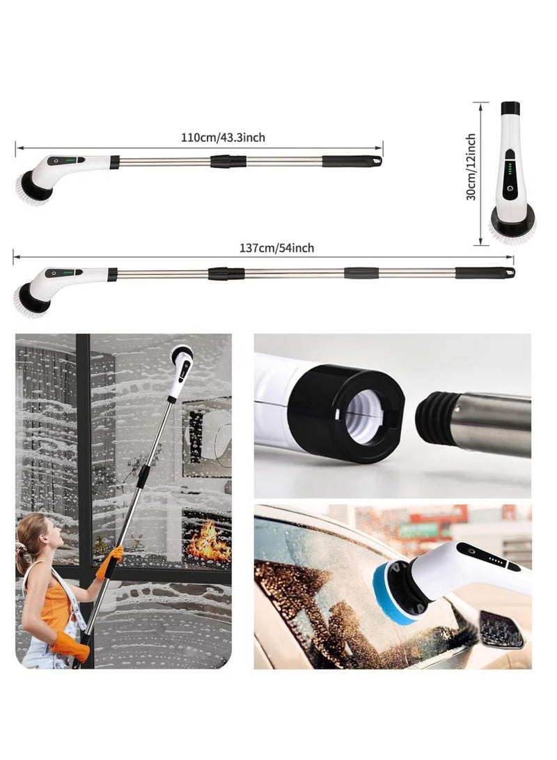 TIGER Cordless Electric Cleaning Brush with 7 Replaceable Brush Heads -- 360° Rotating Scrubbing Mop with Adjustable Handle - Ideal for Bathroom, Kitchen, Bathtub & Tile Cleaning --- White - Image 3