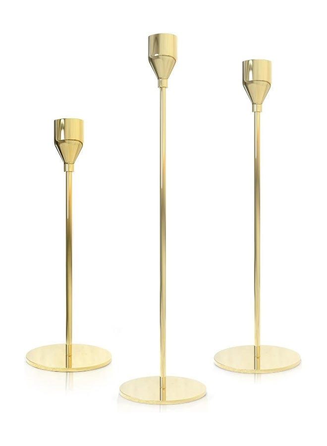 Candlestick Holders for Taper Candles Set of 3 Taper Candle Holders for Candlesticks Ideal for Home Décor Wedding Birthday Party Date Night Dinning or Other Special Occasions (Gold)  - Image 1