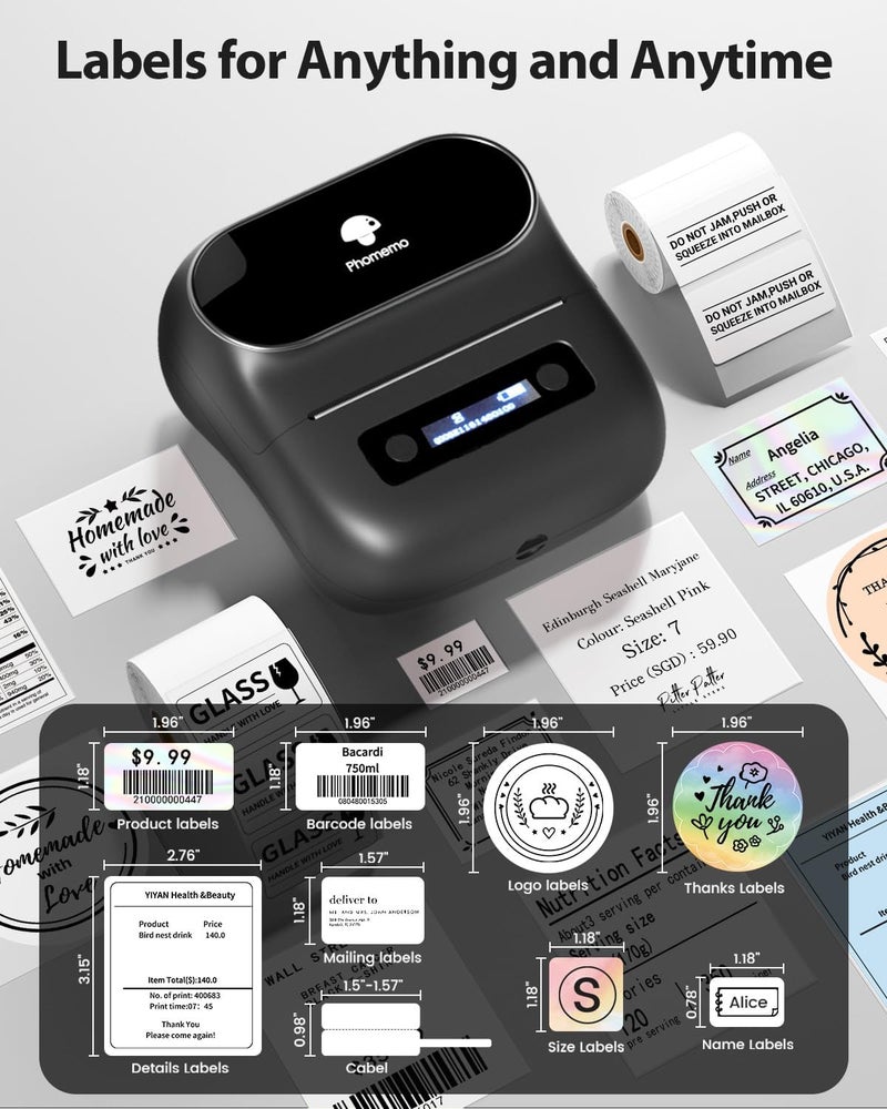 phomemo M220 Label Maker,Upgrade 80 Mm Barcode Printer,Bluetooth Label Maker Printer For Barcode,Retail,Address,Inventory,Small Business,Home,Office,Portable Barcode Maker Compatible With Phone,Pc - Image 2