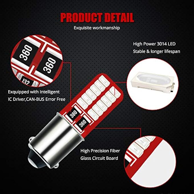 YEERON Ba9S Ba9 T4W 53 57 1895 64111 Led Bulbs 200Lm Super Bright 24Smd 3014 Chips Led Lamp For License Plate Side Door Interior Map Dome Parking City Dashboard LightGreen10Pack - Image 3
