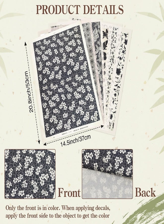 Primst 6PCS Pottery Art DIY Stickers Ceramic Clay Transfer Paper Flower Paper Porcelain Glaze Underglaze Transfers for Pottery Overglaze Enamel Waterslide Decal (Black) - Image 3