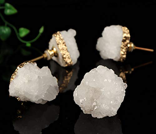 JIC Gem 4 Pack Crystal Stone Cabinet Knobs Quartz Geode Druzy Gold-Plated Handles Natural Gemstone Cupboard Drawer Pulls for Home Office Décor - Image 2