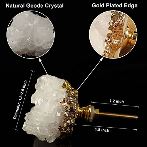 JIC Gem 4 Pack Crystal Stone Cabinet Knobs Quartz Geode Druzy Gold-Plated Handles Natural Gemstone Cupboard Drawer Pulls for Home Office Décor - Image 3