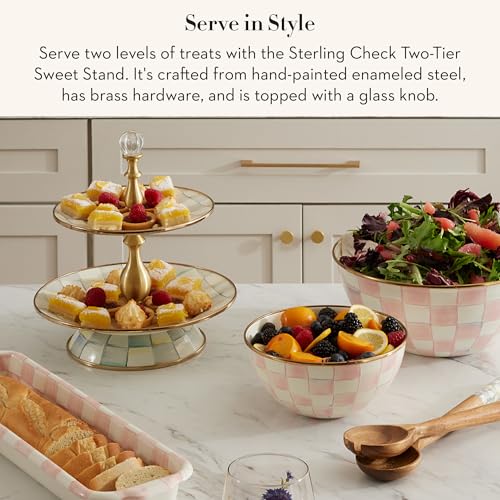 mackenzie childs MACKENZIECHILDS Enamel TwoTier Sweet Stand TwoTiered Serving Tray for Dessert GrayandWhite Sterling Check - Image 3