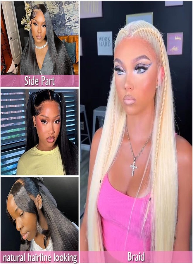 goodear 13x6 Straight Lace Front Wig Pre Plucked Lace Front Wigs with Baby Hair Glueless Lace Wigs for Women 26 Inch Full, soft, lifelike, breathable Daily Party (613# White Blonde, Long 26inch) - Image 2