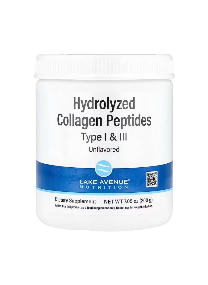 Lake Avenue Nutrition Hydrolyzed Collagen Peptides, Type I & III, Unflavored, 7.05 oz (200 g)  - Image 1