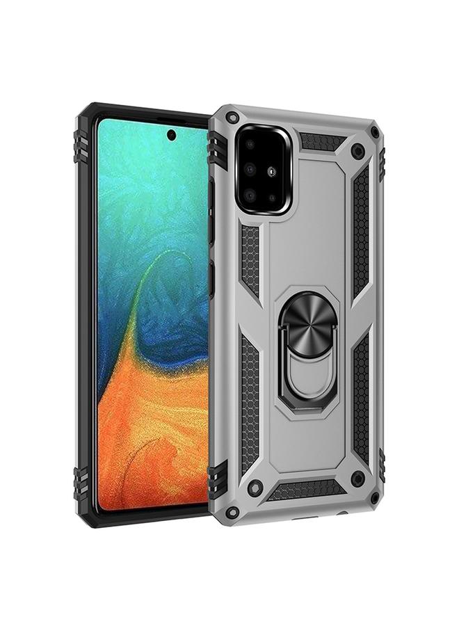 زبون حافظة واقية لهاتف Galaxy A71 مقاومة للصدمات من مادة TPU + PC مع حامل دوار 360 درجة (فضي) - Image 1