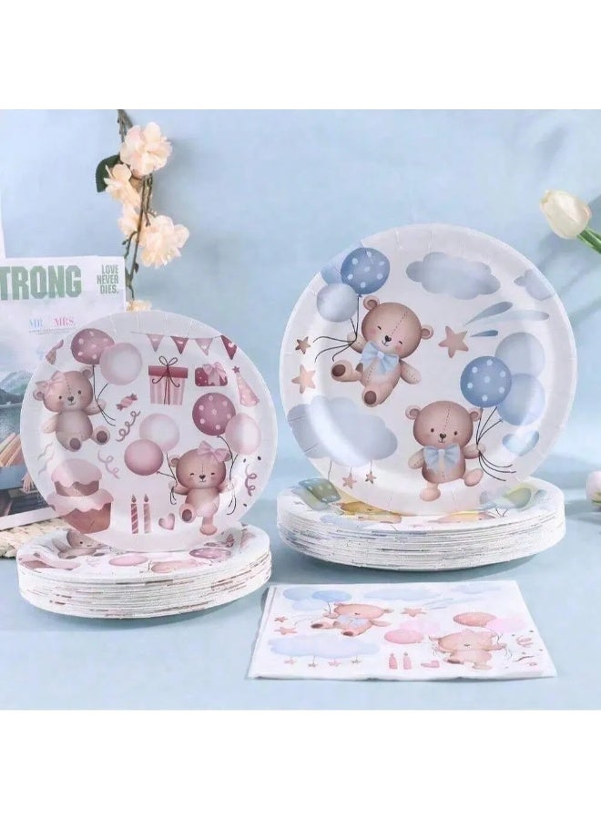 Gender Reveal Party Decoration Set of 50 Pieces Including 10 Plates (7 Inch), 10 Plates (9 Inch), 10 Paper Cups, and 20 Napkins – Adorable Teddy Bear Design in Blue and Pink, Perfect for Gender Reveal Parties, Birthdays, and Baby Showers - Image 1