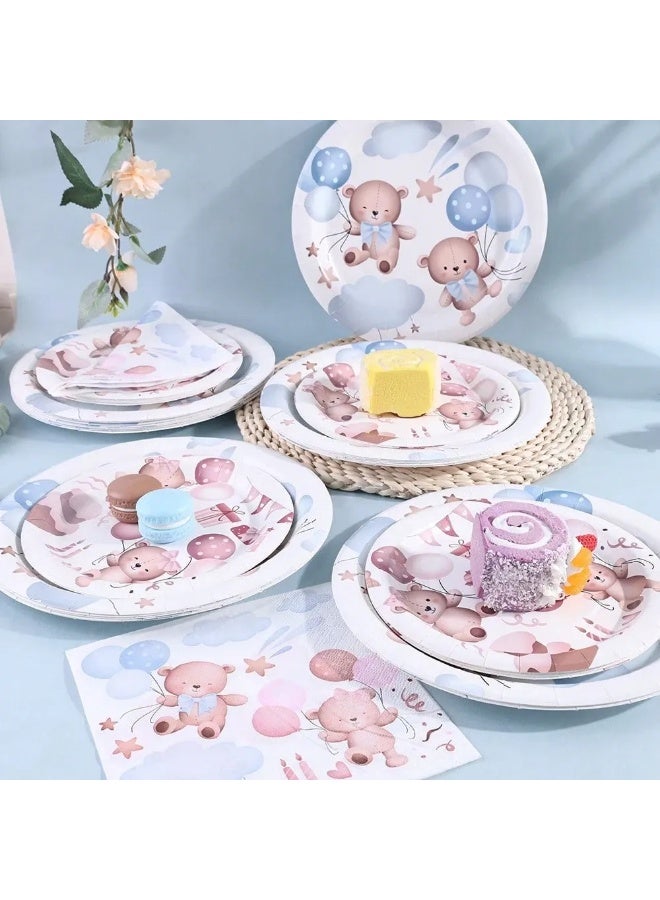 Gender Reveal Party Decoration Set of 50 Pieces Including 10 Plates (7 Inch), 10 Plates (9 Inch), 10 Paper Cups, and 20 Napkins – Adorable Teddy Bear Design in Blue and Pink, Perfect for Gender Reveal Parties, Birthdays, and Baby Showers - Image 2