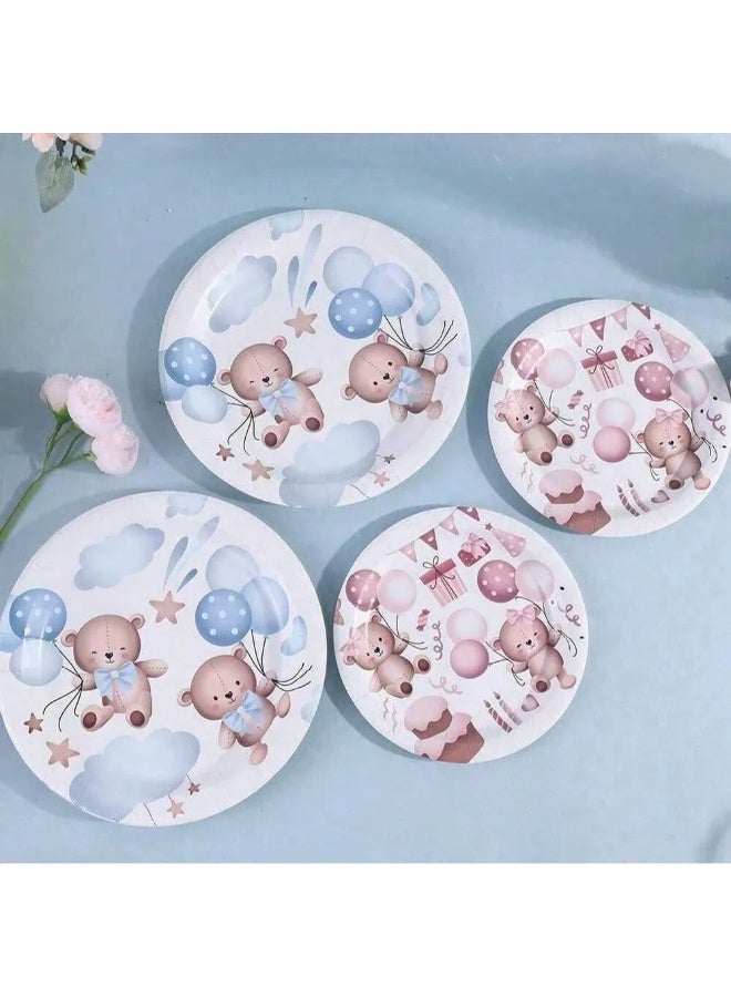 Gender Reveal Party Decoration Set of 50 Pieces Including 10 Plates (7 Inch), 10 Plates (9 Inch), 10 Paper Cups, and 20 Napkins – Adorable Teddy Bear Design in Blue and Pink, Perfect for Gender Reveal Parties, Birthdays, and Baby Showers - Image 3