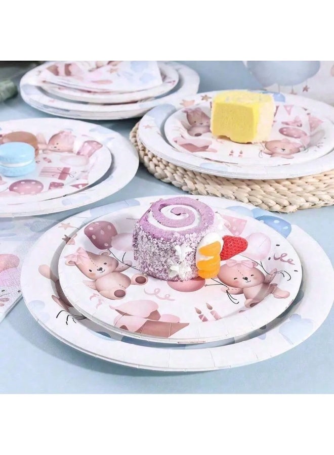 Gender Reveal Party Decoration Set of 50 Pieces Including 10 Plates (7 Inch), 10 Plates (9 Inch), 10 Paper Cups, and 20 Napkins – Adorable Teddy Bear Design in Blue and Pink, Perfect for Gender Reveal Parties, Birthdays, and Baby Showers - Image 4