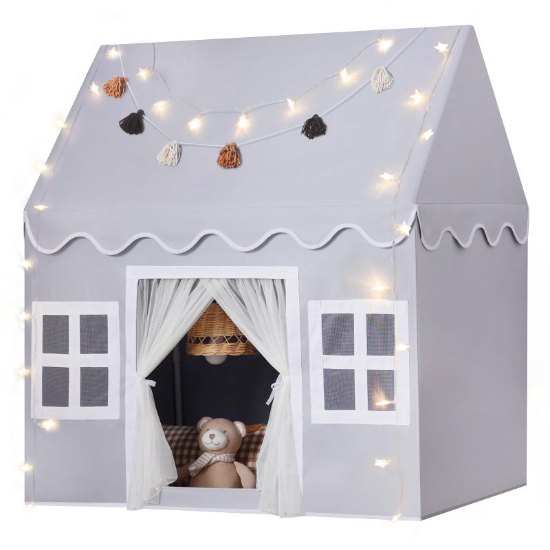 Senodeer Kids Play Tent Indoor Mat Tassel Garland Star Lights Gray Girl Tent Playhouse for Boys Kids Toys for Boy Girl Birthday Gift - Image 3