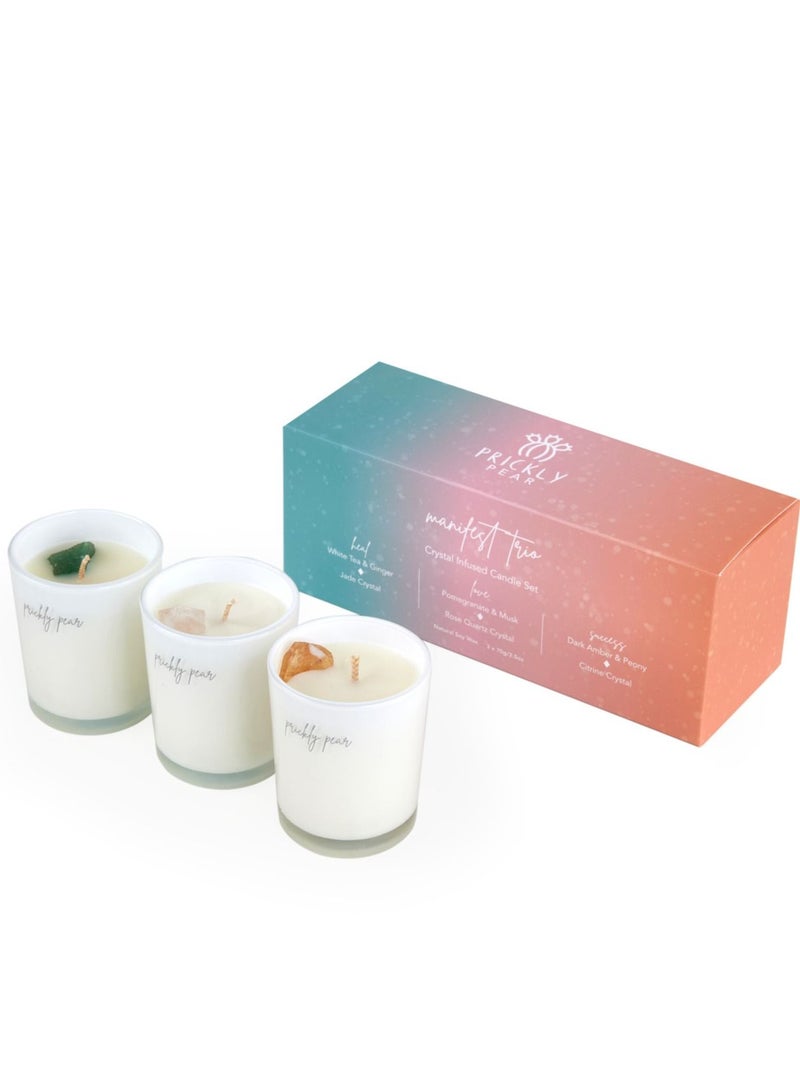 Prickly Pear Manifest Trio' Crystal Candle Set - Image 1