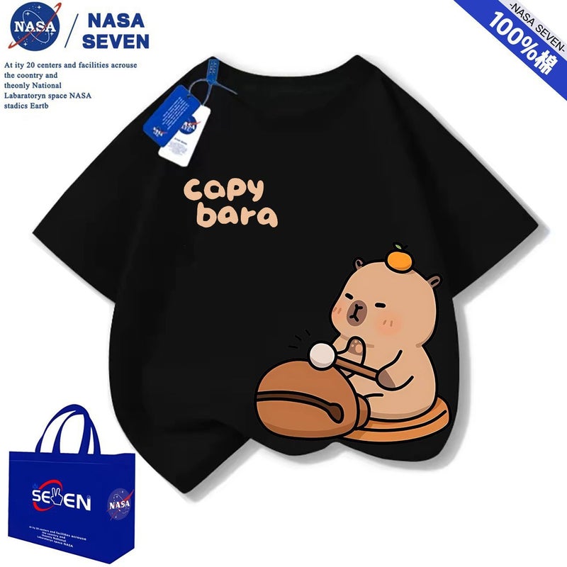 Nasa Cartoon Pure Cotton T-Shirt For Boys And Girls, Fashionable Summer Popular Kapibala Short-Sleeved Super Cute Medium And Large Children'S Tops - Image 3
