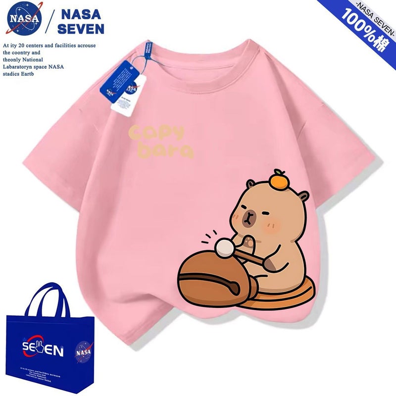 Nasa Cartoon Pure Cotton T-Shirt For Boys And Girls, Fashionable Summer Popular Kapibala Short-Sleeved Super Cute Medium And Large Children'S Tops - Image 4