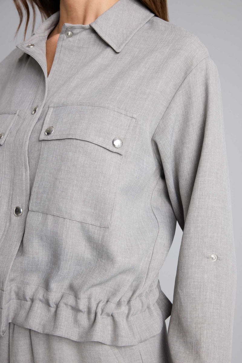 DeFacto Grey Woman Regular Fit Shirt Collar Blazer Casual - Image 4