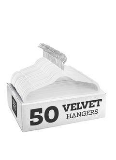 TYCOM Non Slip Velvet Hangers Suit Hangers 50 Pack Ultra Thin Space Saving 360 Degree Swivel Hook Clothes Hangers Hold Up to 10 Lbs for Coats Jackets Pants Dress Clothe 50p White.  - Image 1