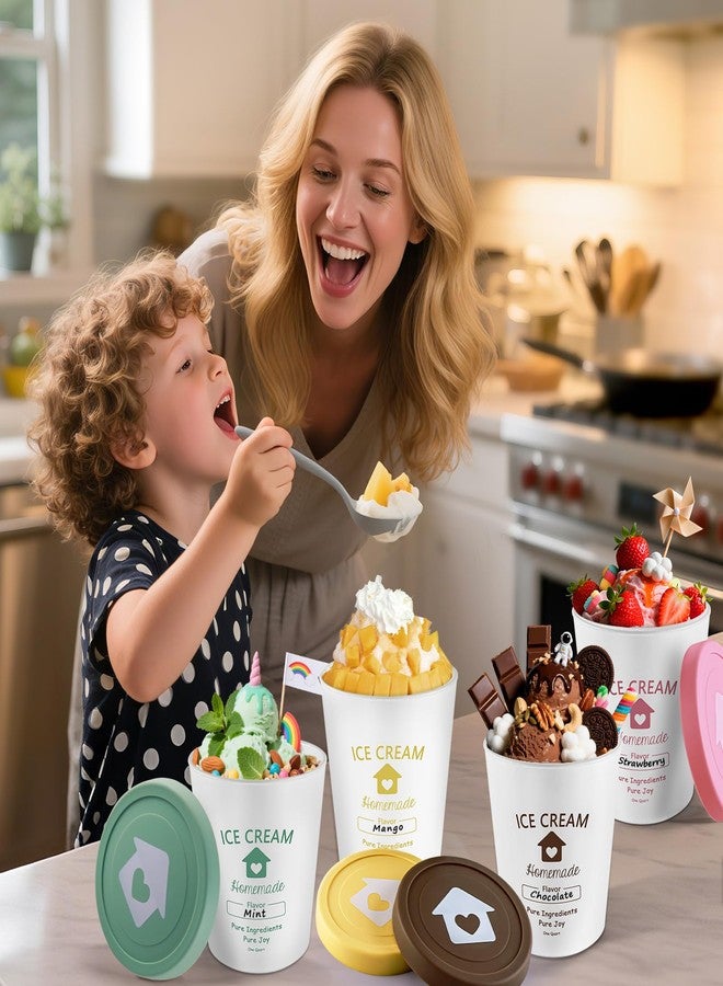 cyrico Ice Cream Containers with Silicone Lids for Homemade Ice Cream, 4 Pack 1 Quart Each Reusable Sorbet Frozen Yogurt Storage Containers Set BPA Free Stackable Leakproof Dishwasher Freezer Safe - Image 2